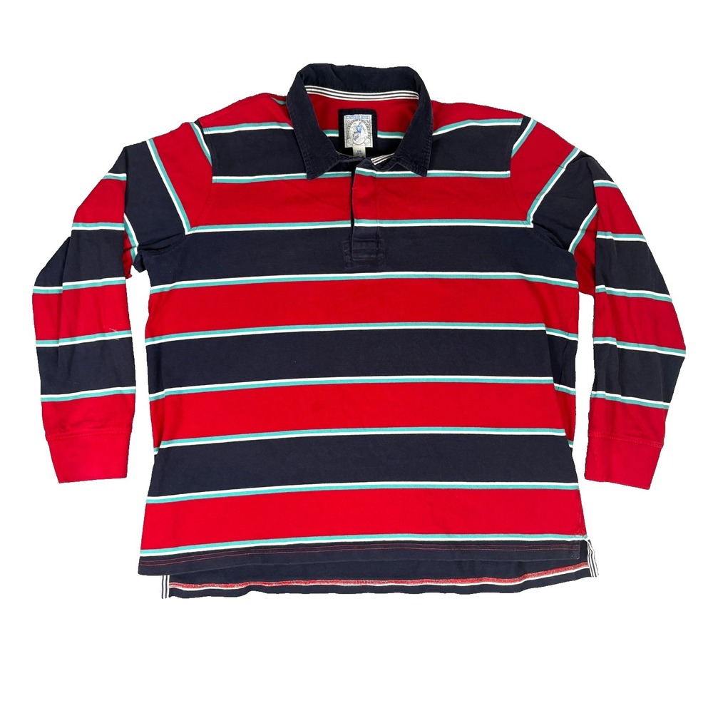 Vintage Lands End Shirt Men's Size XXL Rugby Corduroy Collar Striped Red